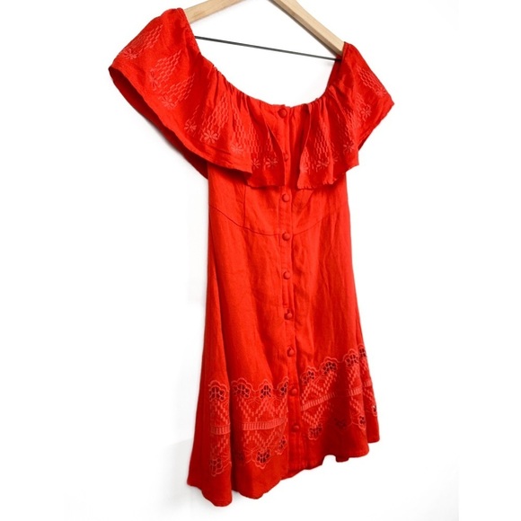 Sugarlips Off The Shoulder Embroidered Floral Ruffle Mini Dress, Red - Size S - Picture 3 of 9